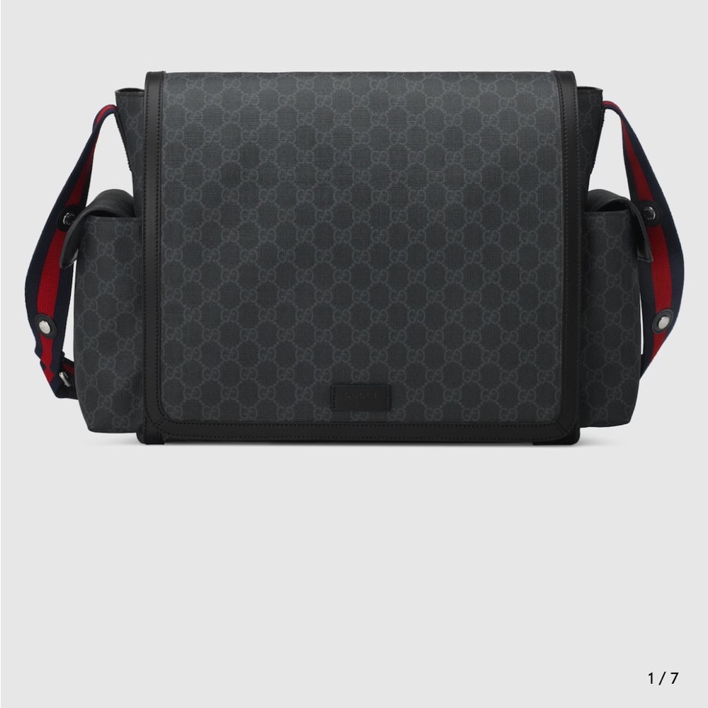 Gucci Black Monogram Diaper / Messenger Bag with Leather Trim